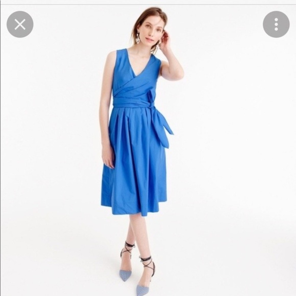 J.Crew Blue Cotton Wrap Midi Dress‎ Sleeveless Tie Waist 8P formal wedding party